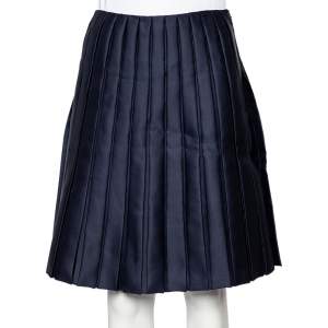 Louis Vuitton Navy Blue Silk Pleated Mini Skirt S