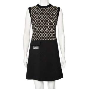 Louis Vuitton Black Monogram Silk Knit Pocket Detailed Short Dress M