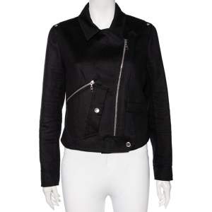 Louis Vuitton Black Cashmere Diagonal Zipper Front Cropped Jacket L 