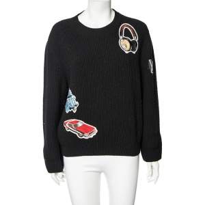 Louis Vuitton Black Wool Embroidered Patch Detailed Long Sleeve Jumper M