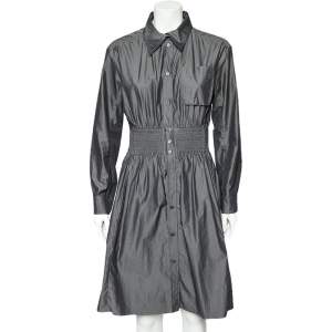 Louis Vuitton Grey Cotton Smocked Waist Detailed Shirt Dress M