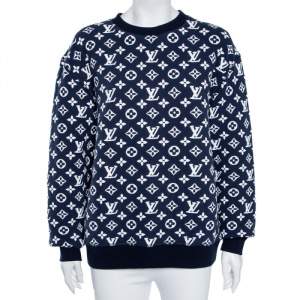 Louis Vuitton Blue Monogram Jacquard Crew Neck Sweatshirt S