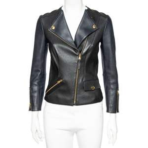 Louis Vuitton Black Leather Zip Front Jacket S