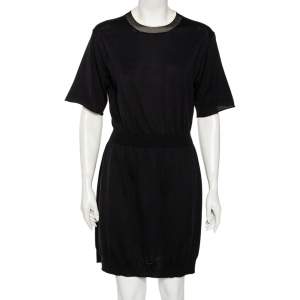 Louis Vuitton Black Silk Knit Lurex Trim Detail T-Shirt Dress M