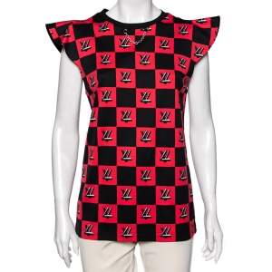 Louis Vuitton Black and Pink Logo Checkered Knit Sleeveless Top L