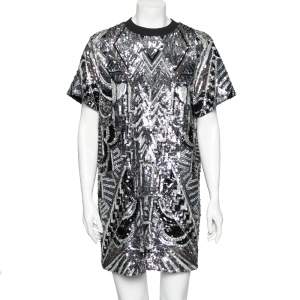 Louis Vuitton Monochrome Sequin Embellished T-Shirt Dress M