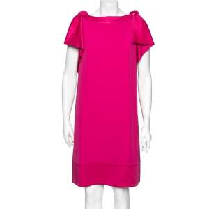 Louis Vuitton Pink Crepe Bow Detail Sleeve Shift Dress M
