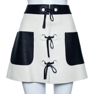 Louis Vuitton White & Navy Blue Leather Mini Skirt M