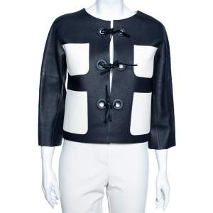 Louis Vuitton Navy Blue & White Leather Tie Front Jacket M