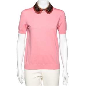 Louis Vuitton Pink Wool Embellished Collar Detailed Top S