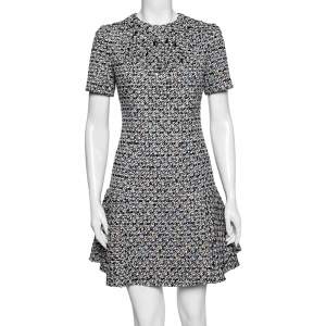 Louis Vuitton Monochrome Embellished Tweed Flared Mini Dress M