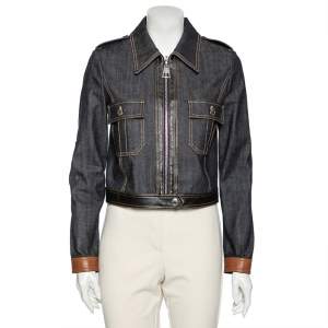 Louis Vuitton Blue Denim Leather Trimmed Zip Front Jacket M