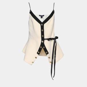 Louis Vuitton Cream Crepe Coin Medallion Detail Cami Top M