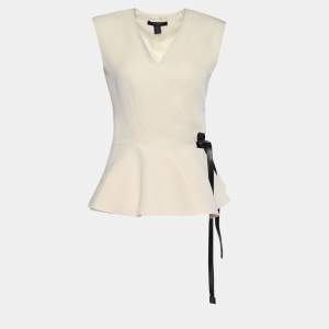 Louis Vuitton Cream Silk Wool Sleeveless Wrap Top S