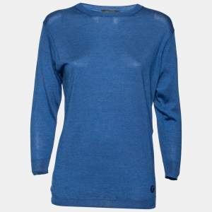 Louis Vuitton Blue Silk & Cashmere Knit Long Sleeve Jumper S