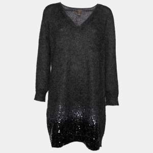 Louis Vuitton Black Wool Sequin Embellished Sweater Dress L