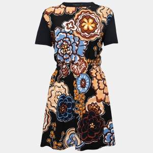 Louis Vuitton Black Floral Print Short Sleeve Dress L