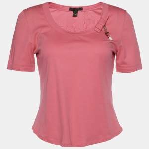 Louis Vuitton Pink Jersey Bow & Charms Detail Top S
