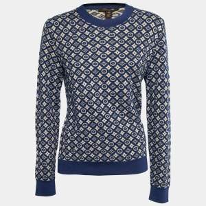 Pre Owned Louis Vuitton Blue Monogram Cashmere & Silk Crewneck Sweater XL