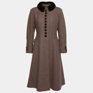 Louis Vuitton Brown Wool Fur Trimmed Button Front Coat M