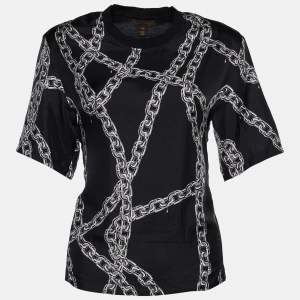 Louis Vuitton Black Chain Print Silk & Cotton Crew Neck T-Shirt M