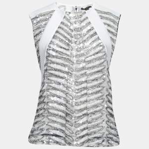 Louis Vuitton White Mohair Sequin Embellished Cut Sleeve Top M