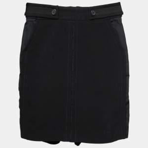 Louis Vuitton Black Crepe & Synthetic Trimmed Skirt S
