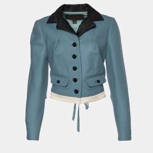 Louis Vuitton Blue Wool Button Front Cropped Jacket L