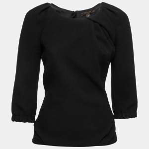 Louis Vuitton Black Wool Crepe Gathered Neck Top S