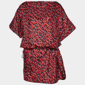 Louis Vuitton Red Leopard Printed Silk Shift Dress M