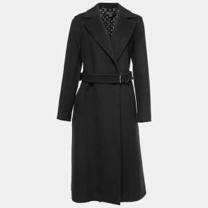 Louis Vuitton Black Wool Monogram Lined Trench Coat M