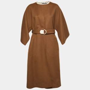 Louis Vuitton Brown Wool Monogram Belted Wrap Coat M