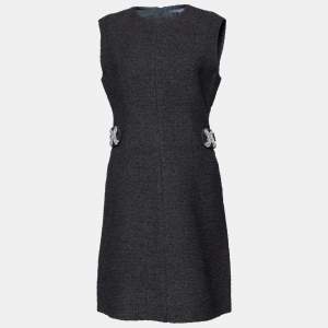 Louis Vuitton Black tweed Embellished Waist Detail Sleeveless Sheath Dress M