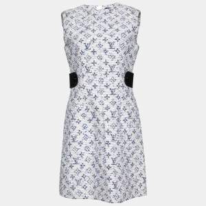 Louis Vuitton White Monogram Tweed & Leather Trim Sheath Dress M