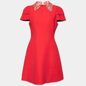 Louis Vuitton Pink Wool & Silk Embellished Detachable Collar Mini Dress S