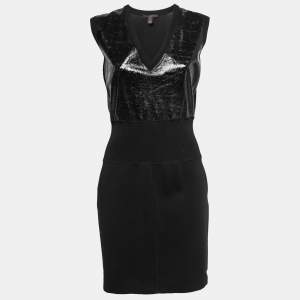 Louis Vuitton Black Knit & Leather Inset Sleeveless Dress L