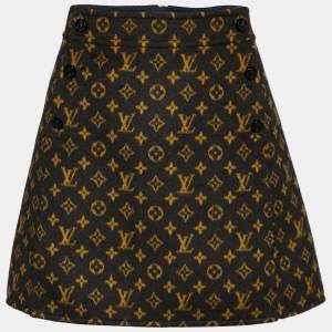 Louis Vuitton Black Monogram A-Line Wool Silk Mini Skirt S
