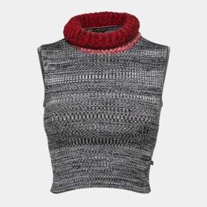 Louis Vuitton Grey/Red Patterned Knit Sleeveless Turtleneck Top XS