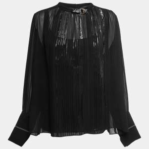 Louis Vuitton Black Silk Pleated Full Sleeve Blouse M