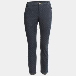 Louis Vuitton Navy Blue Monogram Jacquard Denim Tapered Leg Jeans M Waist 30"