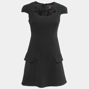 Louis Vuitton Black Crepe Cape Sleeve Short Dress S