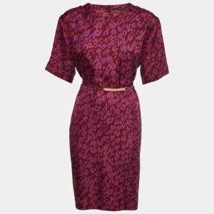 Louis Vuitton Purple Leopard Print Silk Belted Short Dress L