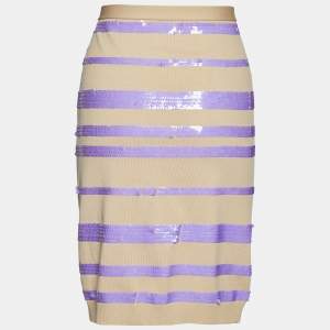 Louis Vuitton Beige Knit Striped Sequined Mini Skirt L