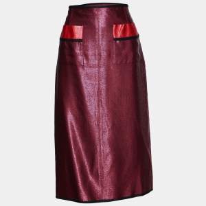 Louis Vuitton Burgundy Lurex Silk Midi Skirt M
