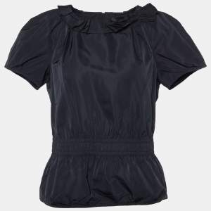 Louis Vuitton Black Silk Blend Bow Detail Top M