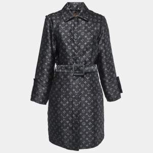 Louis Vuitton Black Logo Monogram Silk Blend Belted Trench Coat M