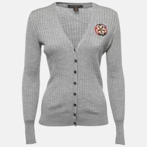 Louis Vuitton Grey Wool Rib Knit Button Front Cardigan M