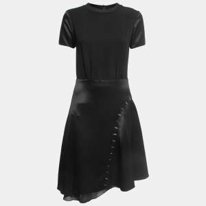 Louis Vuitton Black Silk Blend Trim Detail Midi Dress M