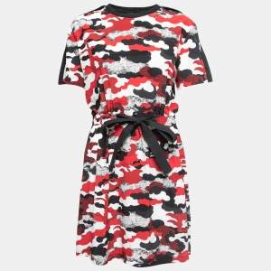 Louis Vuitton Black/Red Printed Silk & Cotton Tie Front Dress M