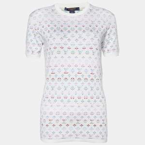 Louis Vuitton White Monogram Silk Knit Short Sleeve Top M